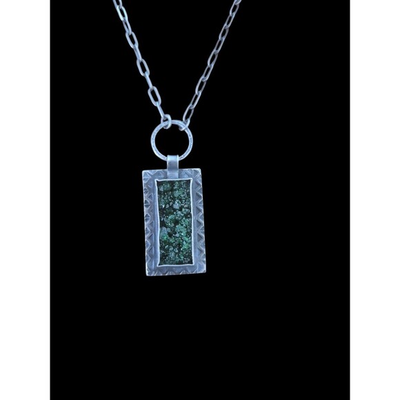 Signed AK Sterling Silver Pendant Necklace Oval Link 18" Green Garnet - Picture 1 of 4